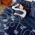thumbnail image 4 of Manfei Anchor Wheel 7pcs Bedding Comforter Set,Nautical Theme Queen Bedding Sets Super Cozy,Geometric Lines Queen Sheet Sets,Ultra Soft Sea Bedroom Decorative,Reversible, 4 of 7