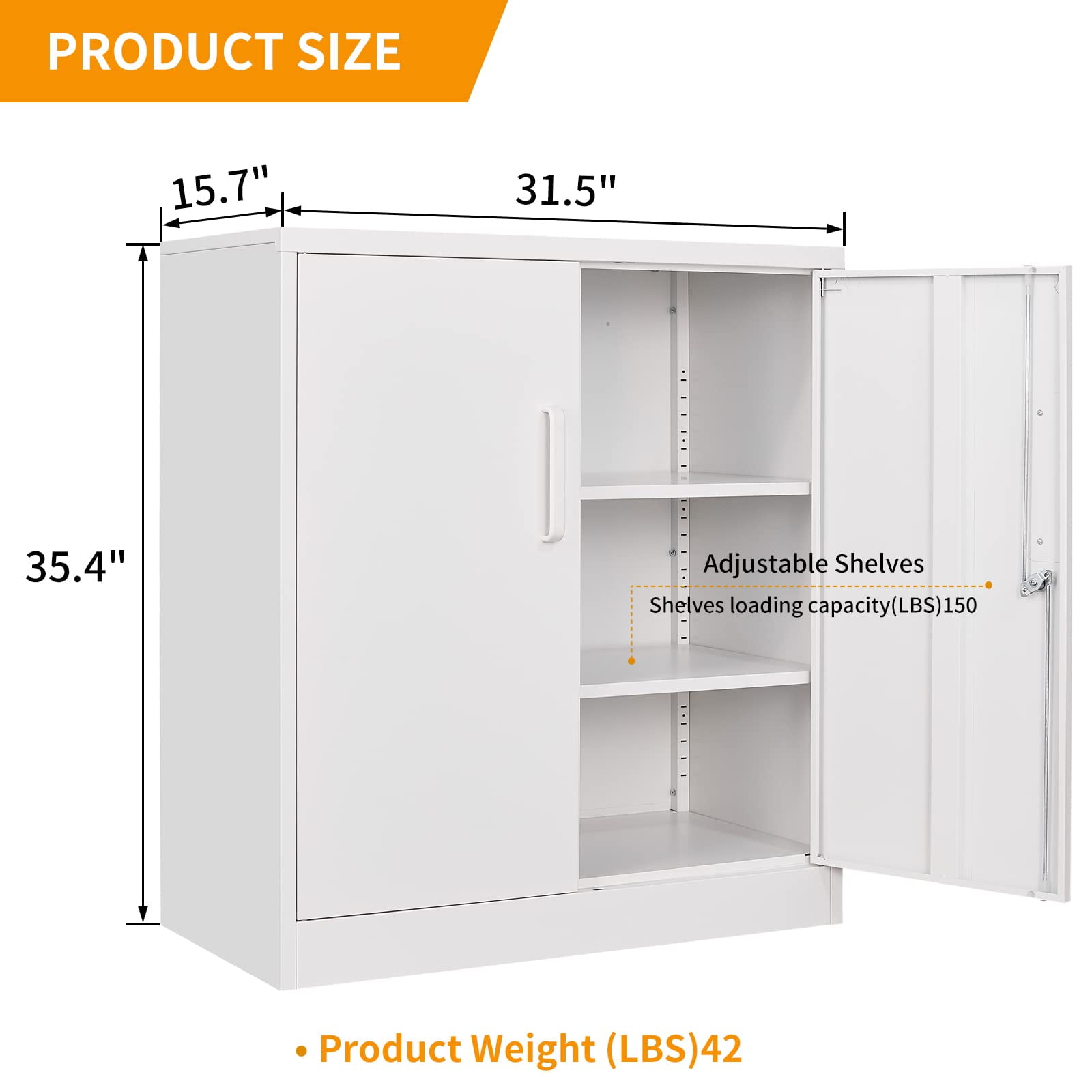 Fesbos Metal Storage Cabinet with 2 Doors, Lockable Steel Storage Cabinet with 2 Doors and Adjustable Shelves, Steel Lockable File Cabinet, Locking Tool Cabinets for Office,Home,Garage