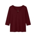 thumbnail image 6 of CYMMPU Women's Summer Solid Color Crew Neck Short Sleeve Blouse, Casual Lightweight Breathable Summer Top Wine S, 6 of 6