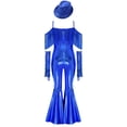 thumbnail image 4 of TiaoBug Kids Girls Off Shoulder Fringe Jumpsuit Disco Outfit for Retro Themed 70s Party & Stage Performance Royal Blue 10, 4 of 7