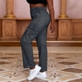 thumbnail image 2 of Miluxas Women's Strechy High Waisted Cropped Jeans Faux Denim Casual Cargo Trousers with Pockets Gray, 2 of 8