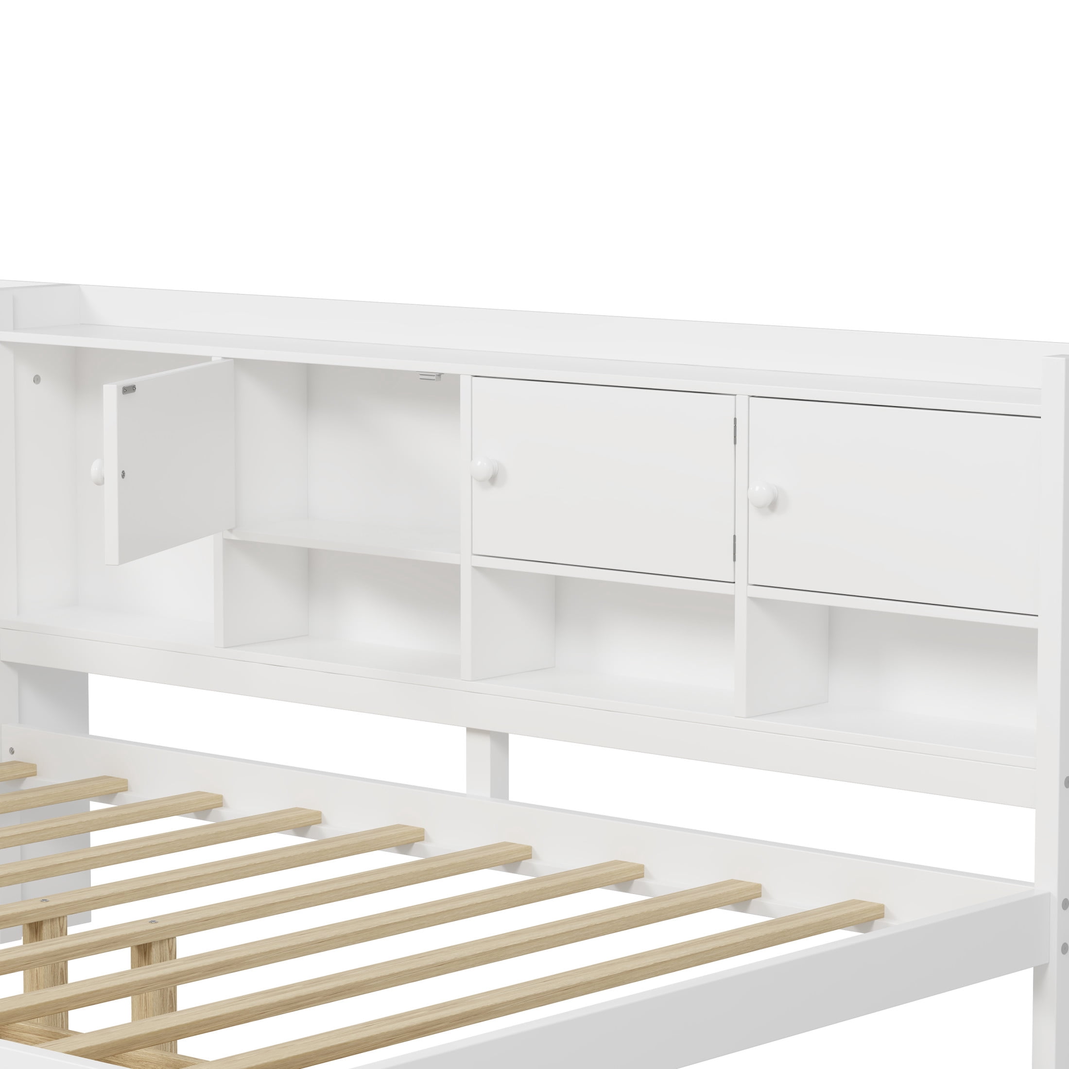 Noble House L-Shaped Full Daybed with Storage Shelves, Desk and 2 Drawers, White
