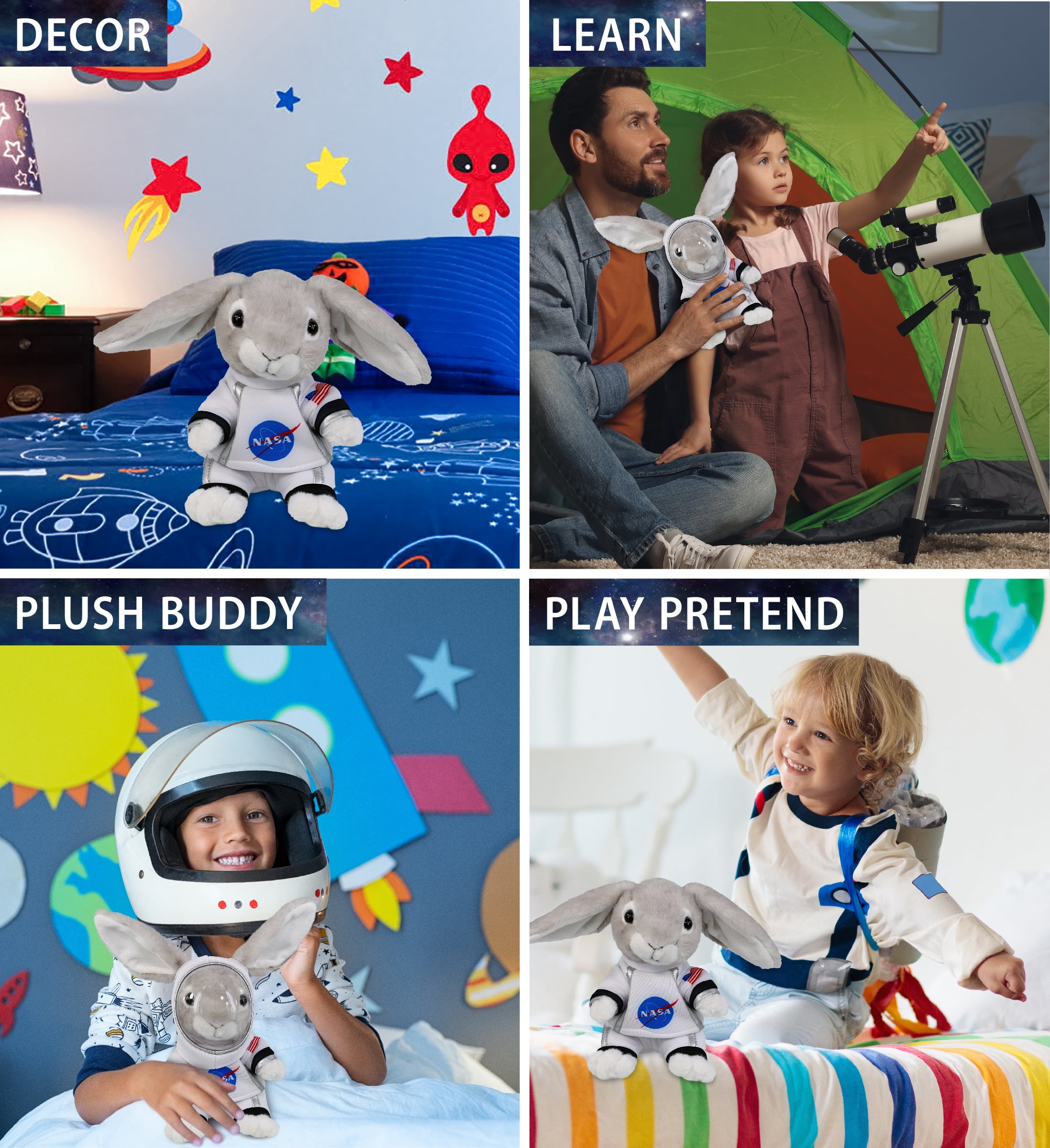 DolliBu Sitting Gray Rabbit Astronaut Plush Toy - Super Soft Farm Life Astronaut Stuffed Animal with Space Helmet and NASA Astronaut Suit, Spaceman Doll Decor for Girls and Boys - 6.5 Inch