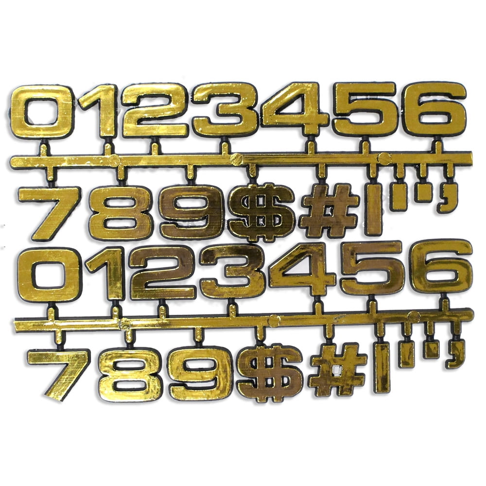 1" Tall Golden Plastic Numbers Nonadhesive and Stick Signs 32 Piece Set