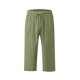 thumbnail image 4 of ABATAB Cotton Linen Pants for Women Wide Leg Lounge Cropped Trousers Drawstring Summer Beach Capri Trousers Outfits, 4 of 6
