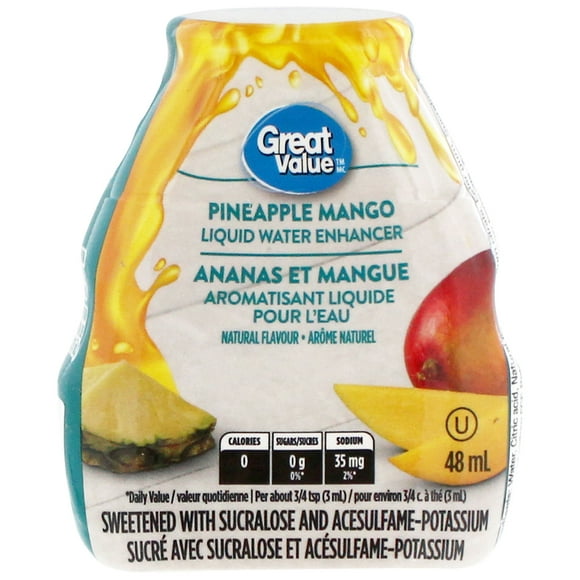 Great Value Ananas et mangue Aromatisant liquide pour l'eau 48 mL, ananas et mangue