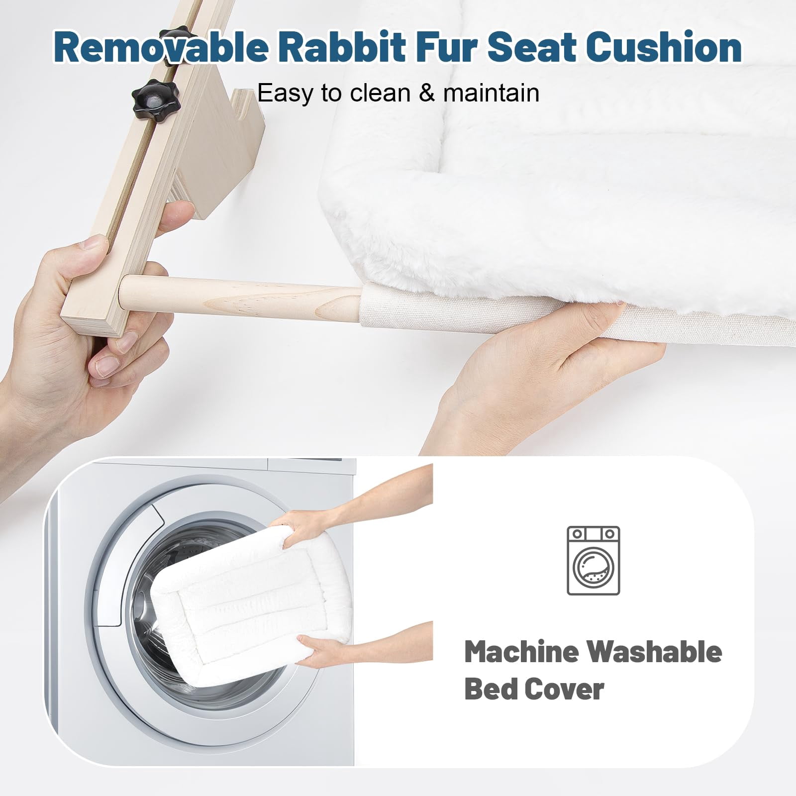 Cat Sill Window Perch - Pine Frame  Soft Rabbit Cushion Tool-free Adjustment Supports 50 Lbs (large-white)