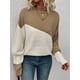 thumbnail image 4 of Suéter Casual de Color Block para Mujer, Cuello Redondo, Larga, Punto Acanalado Caqui M, 4 of 8
