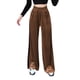 thumbnail image 3 of Pantalones casuales ajustados de gamuza con cintura alta de color sólido y drapeado a juego, pantalones anchos y sueltos para mujer, 3 of 6