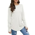 thumbnail image 2 of Womens Long Sleeve Shirts Crew Neck Fashion Casual Solid Color Loose Shirts Chic Summer Trendy Tees, 2 of 7