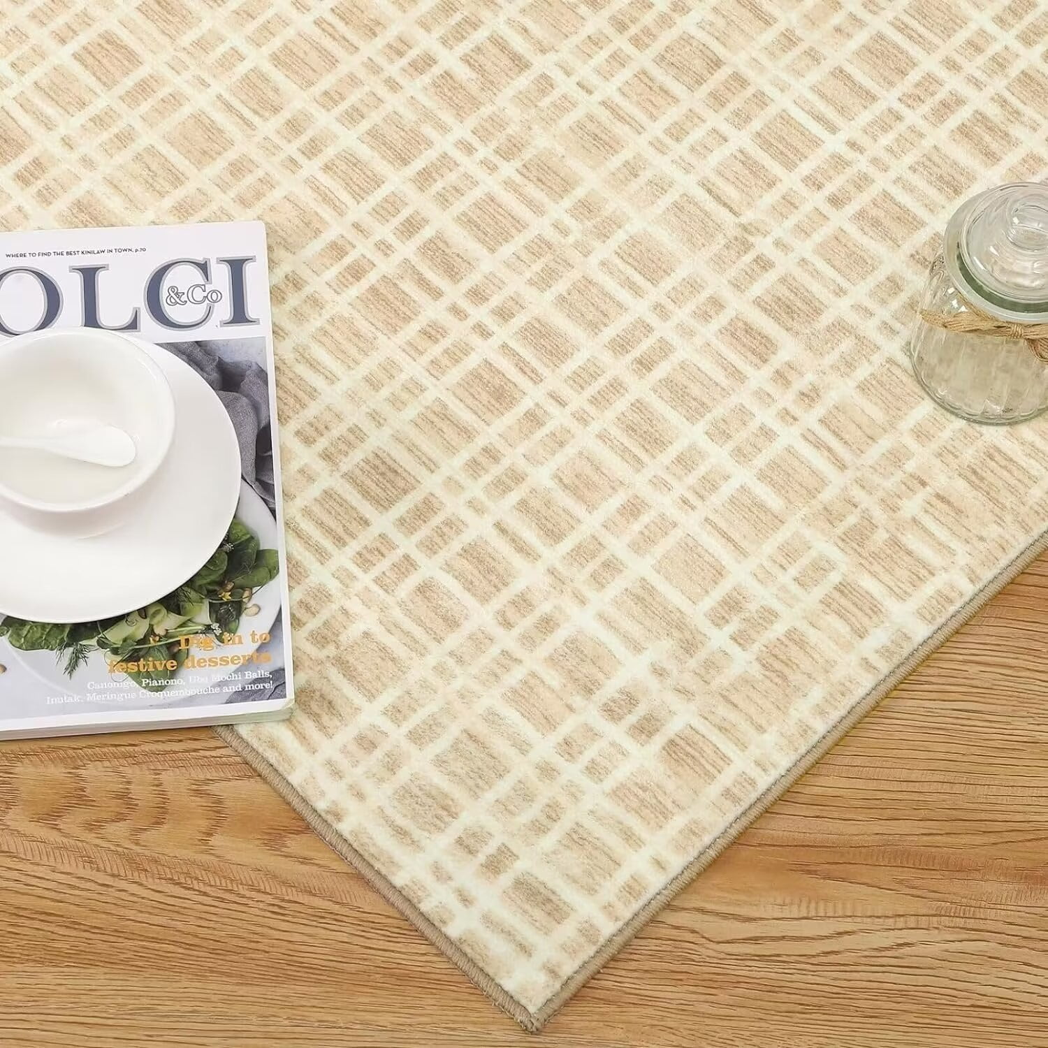 GlowSol 10' x 13' Large Washable Rug Modern Plaid Rug Indoor Farmhouse Checkered Rug Non-Slip Non Shedding Floor Carpet Low Pile Non-Slip Rug, Yellow