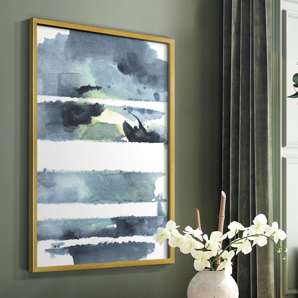Blue Memories I Framed Print in Gold Solid Wood Framed Print No Nail Hanging