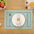 thumbnail image 7 of Placemats Set of 4, Yamaziot Double Layer Cloth Fabric Heat Resistant Place Mat, Washable Reversible Rectangle Dining Table Mats, Hollow Teal, 12"x18", 7 of 7