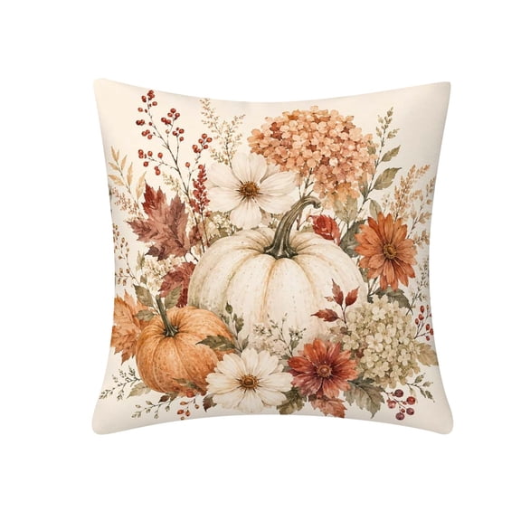 Fall Pillow Cover, 18 x 18 Inch Vintage Pumpkin and Maple Leaf Cushion Case, Orange Blue Autumn Harvest Decorative Throw Pillowcase for Sofa, Bed, Chair and Thanksgiving Decor