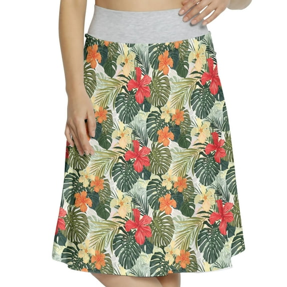 Women's Leaf Hawaii Summer Tropical Island A-line Printed Skirt Casual Wear, L, Green Orange and Yellow, by Ambesonne