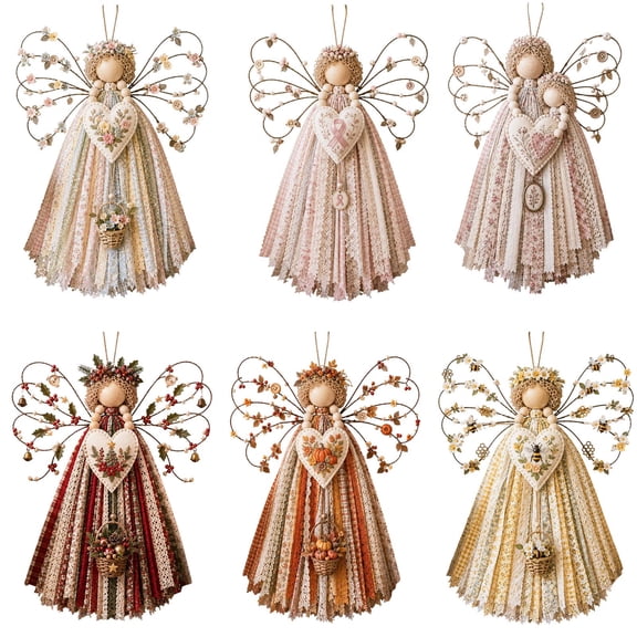 Luckky Angel Fabric Hanging DIY Kit,HandmadeAngel Ornament Craft Kit,Precut Fabrics & Buttons to Create Layered Wings,Christmas Tree Angel Doll for Rustic Farmhouse Christmas Home Decor