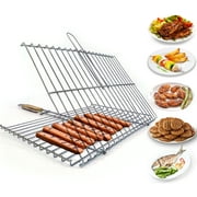 Grill Basket for Outdoor, Large BBQ Basket with Wooden Handle, 11 x 18 in