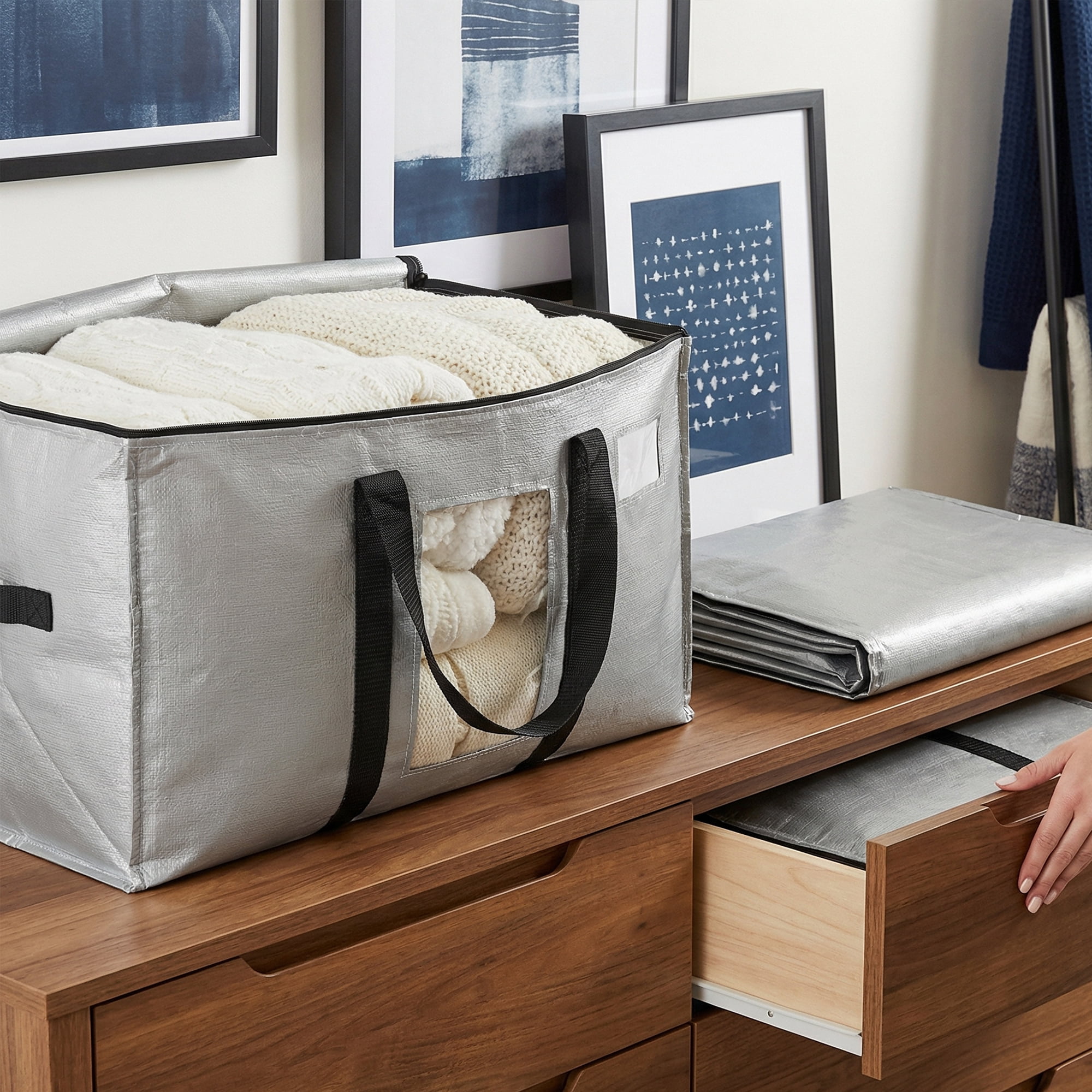 Unique Bargains Storage Bags for and Closet with Handles Light Grey 27.56"x13.78"x16.54"