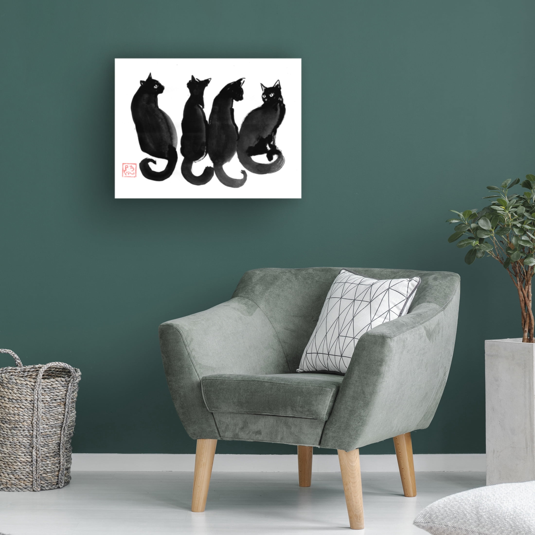 Canvas Wall Art - Pechane '4 Black Cats' Wall Art for Living Room, Bedroom, or Office Décor by Trademark Fine Art - 24 x 18 Inches