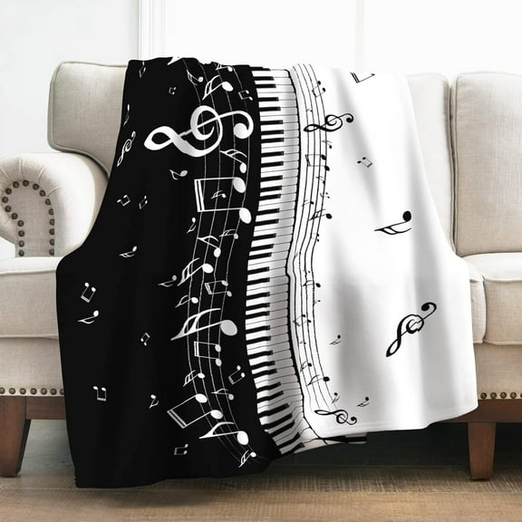 Music Blanket Gifts for Women Girls Men, Abstract Piano Music Note Decoration for Home Bedroom Living Room Chair Sofa, Soft Comfortable Lightweight Throw Blankets Black 50"x60"