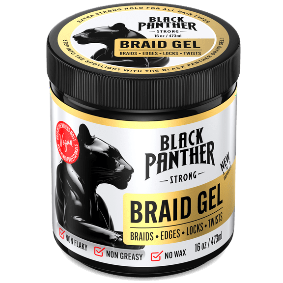 Black Panther Locks N Braid Gel | Extreme Hold, Smooths & Tames Frizz | No Flaking or Drying | High Shine, Long Lasting for Braids, Locks, Twists, Cornrows | 16 oz