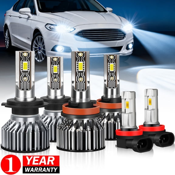 Fits Ford Fusion 2006-2017 LED Headlight Fog Light Bulbs, High&Low Beam Fog Light 6000K, Super Bright, Plug & Play, 6-Pack