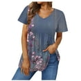 thumbnail image 1 of Jean Corto Pantalones Cortos con Cuello en V Gradiente Impreso Manga Corta Superior de Poliéster, Blusa de Moda Casual para el Uso Diario Y las Salidas, 1 of 3