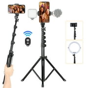 TARION 65.3" Phone Tripod Stand Mobile Selfie Tripod Stick with Remote Bluetooth Phone Clamp Travel Lightweight Smartphone Tripod Stand for Cell Phone Compact Camera Ring Light Video Recording Filming