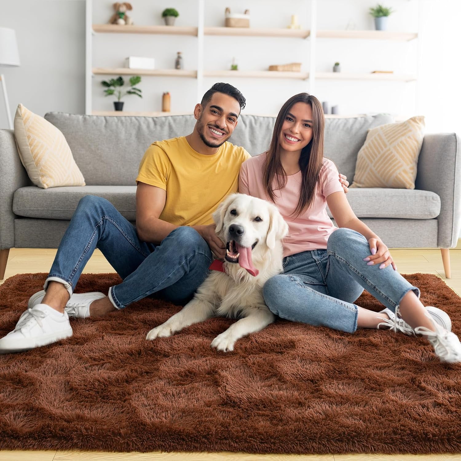 Junovo Super Soft Fluffy Area Rugs Modern Shag Rug for Bedroom Living Room,Cute Carpets for Kids Nursery Girls Home Dorm,6'x9',Brown
