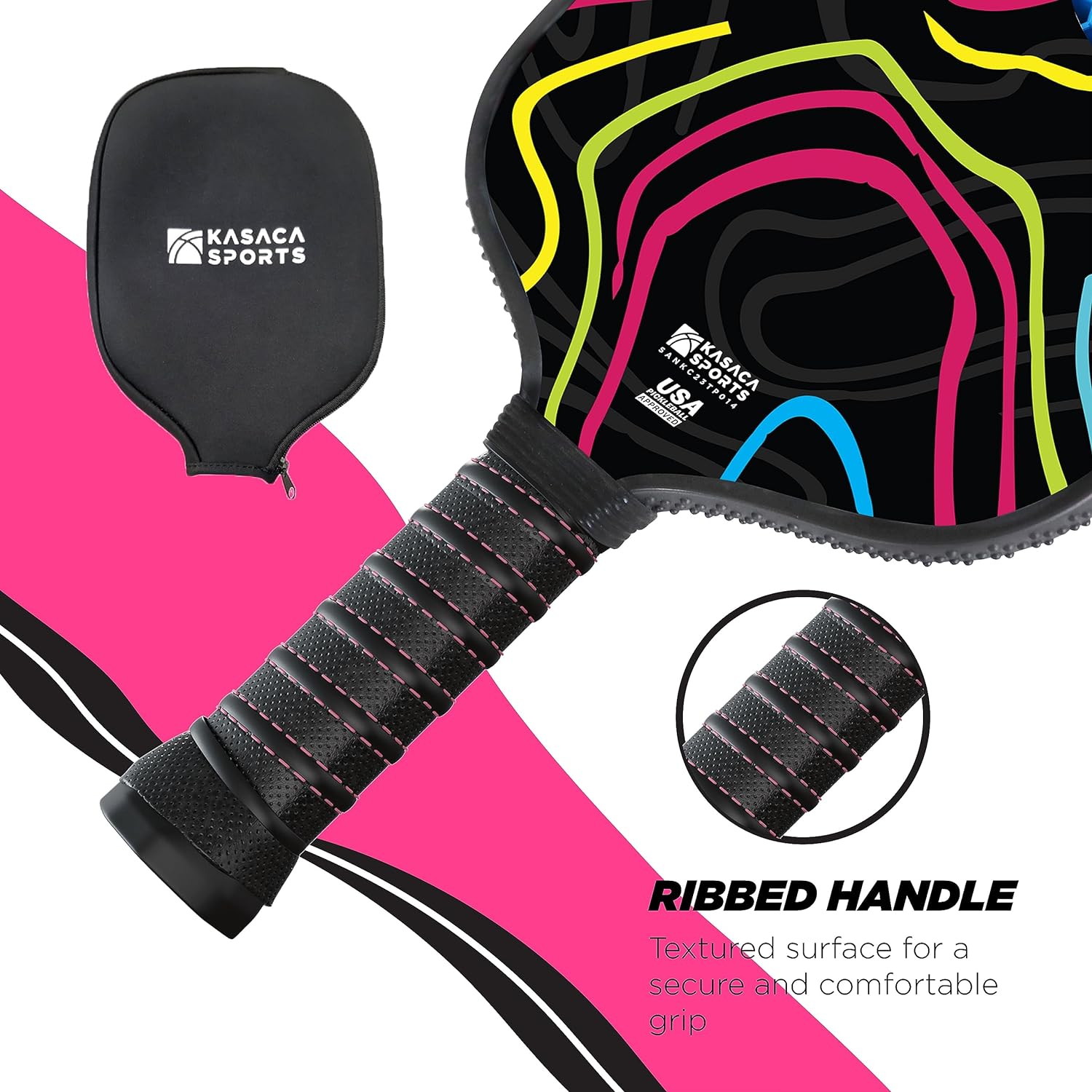 Kasaca Graphite T700 Carbon Fiber Pickleball Paddles, Grained Edge Guard, Honeycomb Core, Large Sweet Spot, Cushion Comfort Grip, USAPA Approved, Cute Paddle for Beginners Players, Women, Men