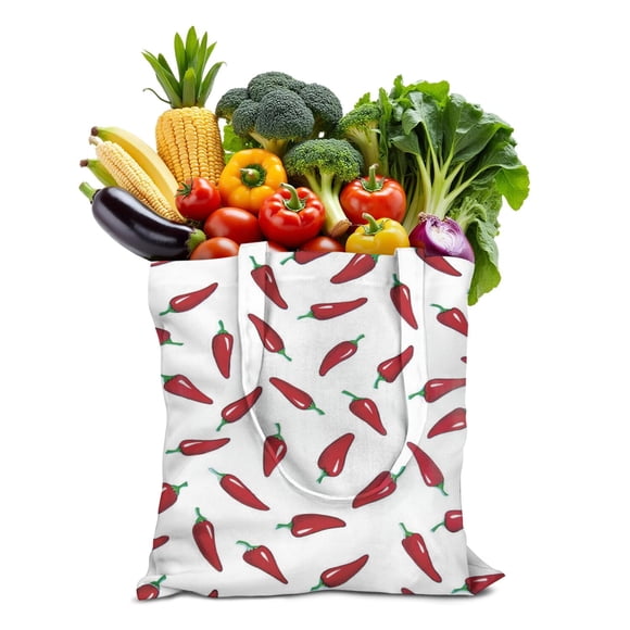 Sac Fourre-Tout en Toile Piments Mignon Motif Légumes Rouges Épicés Illustration Peinture Esthétique Kawaii Dessin Animé Réutilisable Écologique Léger Pliable