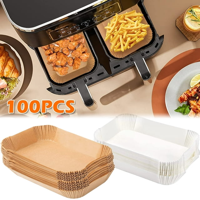 EIGTHTAIL 100pcs Non-stick Square Parchment Paper Heat-resistant Roasting Pad Oil-proof and Water-proof Baking Liner Compatible with Ninja Dual Air Fryer