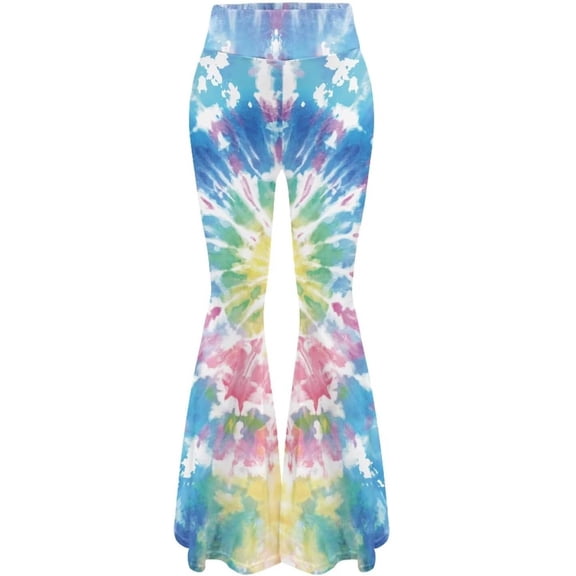 VNKIDY Womens High Waisted Tie Dye Flare Pants Stretchy Wide Bell Casual Slim Fit Trousers For Festivals Beach Days Bohemian Style Events Casual Pants