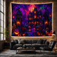 thumbnail image 3 of Gothic Castle with Ravens and Glowing Pumpkins Against a Pink Moon Spooky Gothic for Halloween Enthusiasts Haunted House Wall Art Halloween Gift Tapestry Wall Hanging for Bedroom and Living Room, 3 of 4