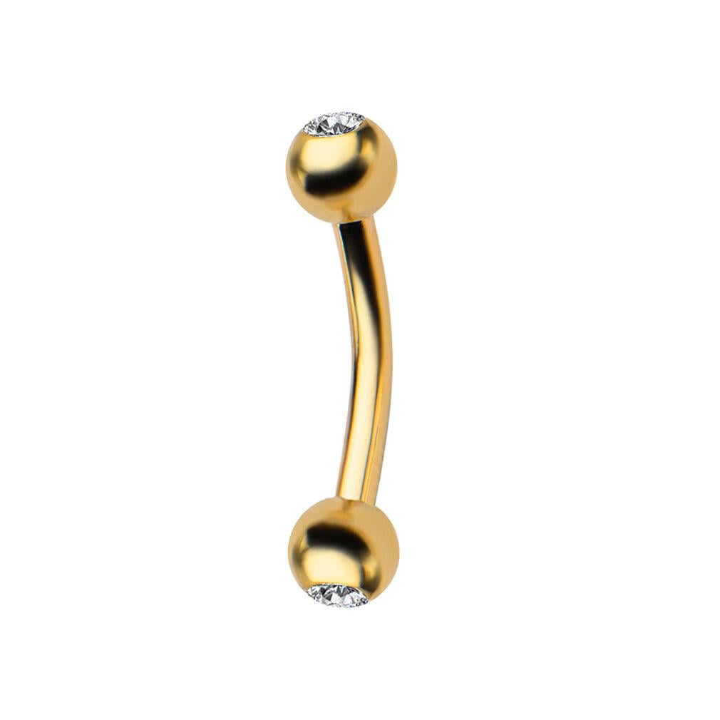 PAIR 14K Gold Plated Curved Nipple Spike Eyebrow Ring 14G 3/8" 