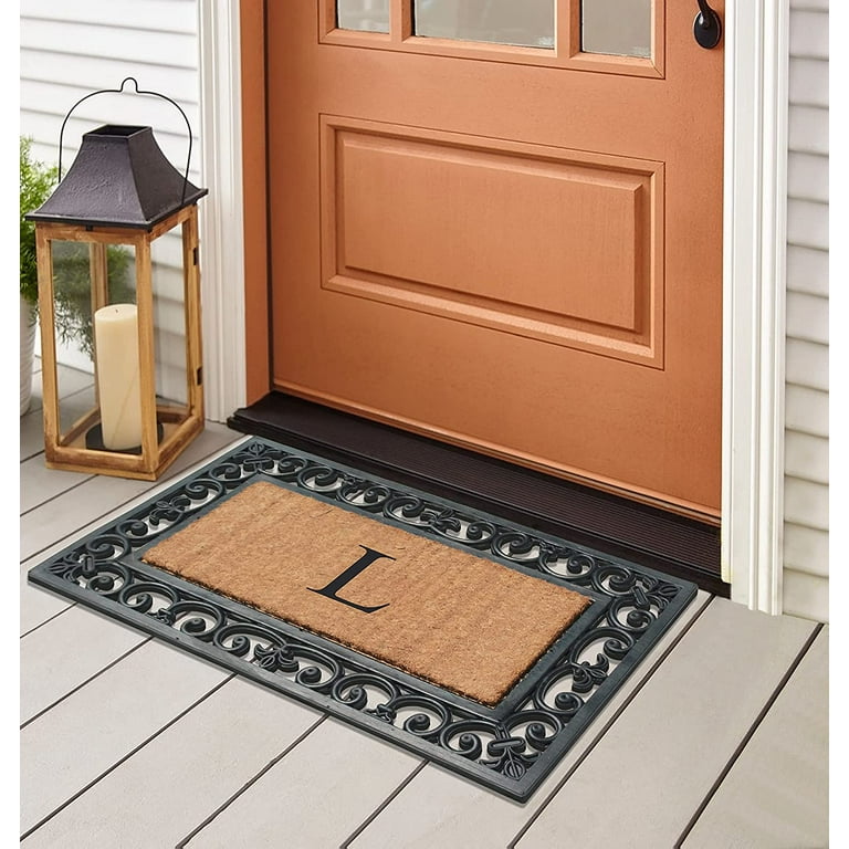 24x16 Non Slip Door Mat Small Heavy Duty Rubber Door Mat for Front Door  Indoor Welcome Mats for Entryway Dirt Trapper Entrance Door Mat (1, Black)