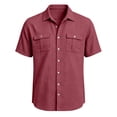 thumbnail image 7 of Mens Button Down Shirts Short Sleeve Casual Cotton Linen Shirt Western Cowboy Shirt Tops with Double Flap Pockets Wine, 7 of 7