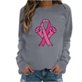 thumbnail image 3 of Jinhomg Lightweight Fall Sweatshirts for Women Trendy Breast Cancer Pink Ribbon Print Tops Comfy Long Sleeve Crew Neck Tees Holiday Deal Gray L, 3 of 5