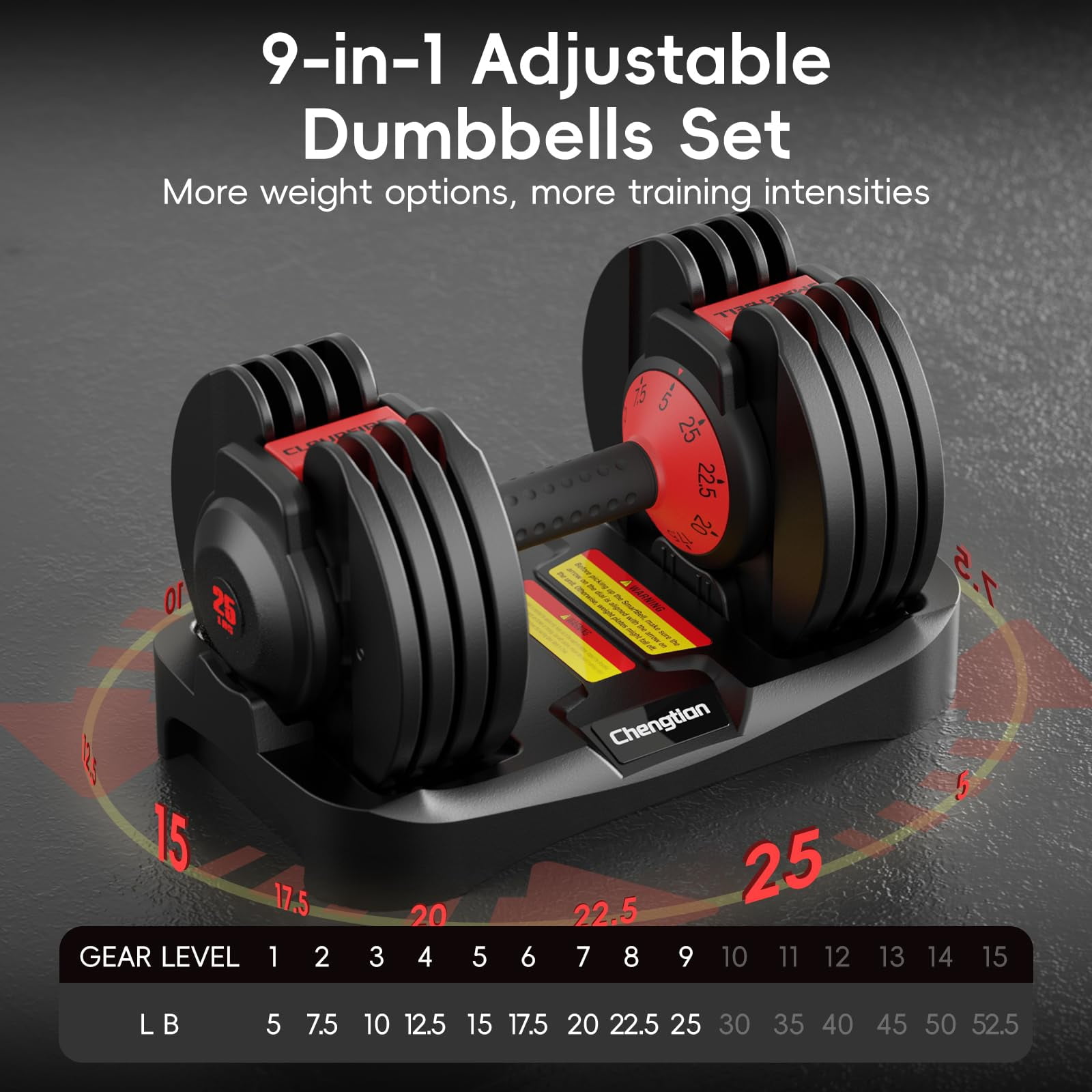 Adjustable Dumbbell Set of 2, 25 lbs Single / 52.5 lbs Pair, Upgraded Quick Adjust Weights Dumbbells with Anti-Slip Handle for Home Gym