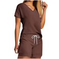 thumbnail image 2 of Viluyesy Tops Elastic Waist Short Pants 2PC Women V-Neck T-Shirt and Shorts Set Shirt and Shorts Sets Two PC Coffee Size L, 2 of 5