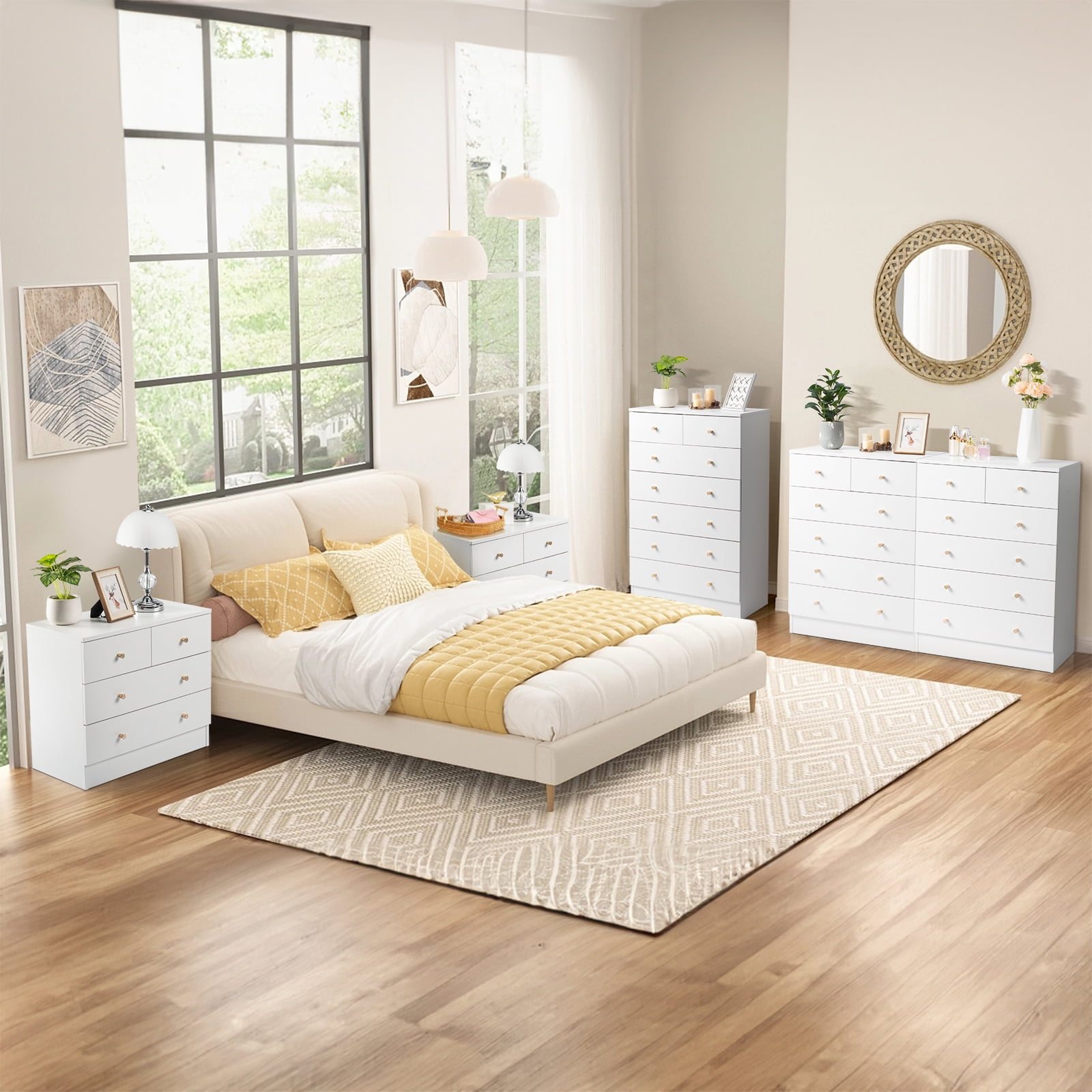 UBesGoo Modern Wood 4-Drawer Dresser Chest Bedside Table for Bedroom,Living Room,White