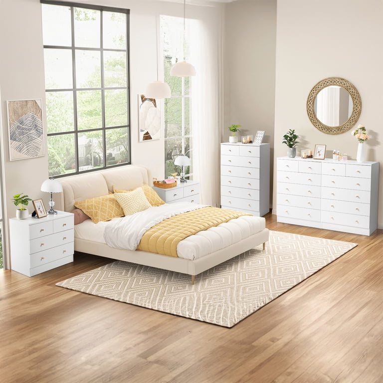 Vibe & Dine White 4-Drawer Dresser - Modern Wood Chest With Gold Handles, 26"L X 13"D X 22.6"H