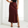 thumbnail image 2 of Wxolcjlv Women's Satin Side Slit Midi Skirt High Waist Party Midi Skirts, 2 of 4