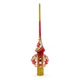 thumbnail image 2 of Red Jewels and White Pearls on Red Glass Christmas Tree Topper 11 Inches, 2 of 4