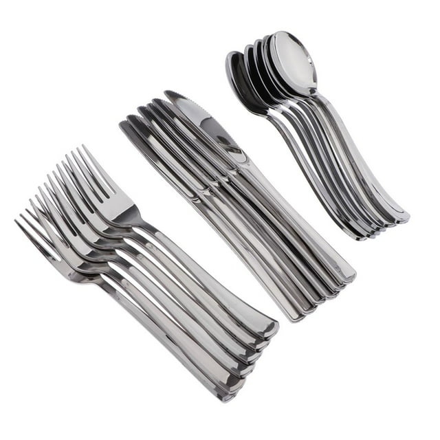 18xJuego de cubiertos desechables Tenedor de plástico Vajilla de Decoración Plata