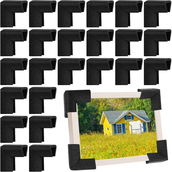 Tutuviw Photo Mirror TV Frame Edge Protection Corners,24 Pcs Packing Foam Corner Protectors for Shipping Moving, Foam Packing Supplies for Fragile Artwork,Furniture Corner Table Edge Guard (Black)