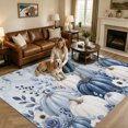 thumbnail image 1 of Area Rugs 5'x7', Thanksgiving Blue Pumpkins Carpet Runner Indoor Outdoor Rugs Home Decor Aesthetic, Fall Retro Country Eucalyptus Floral Non Slip Mats Washable Accent Rug for Living Room Bedroom, 1 of 6