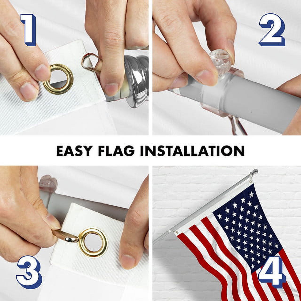 G128 Combo Pack: 6 Feet Tangle Free Spinning Flagpole (Silver) USA American Flag 3x5 ft Printed 150D Brass Grommets (Flag Included) Aluminum Flag Pole
