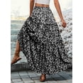 thumbnail image 6 of Women's Floral Boho Pleated Maxi Skirts Elastic High Waist Flowy Skirt for Beach Summer Black S, 6 of 7