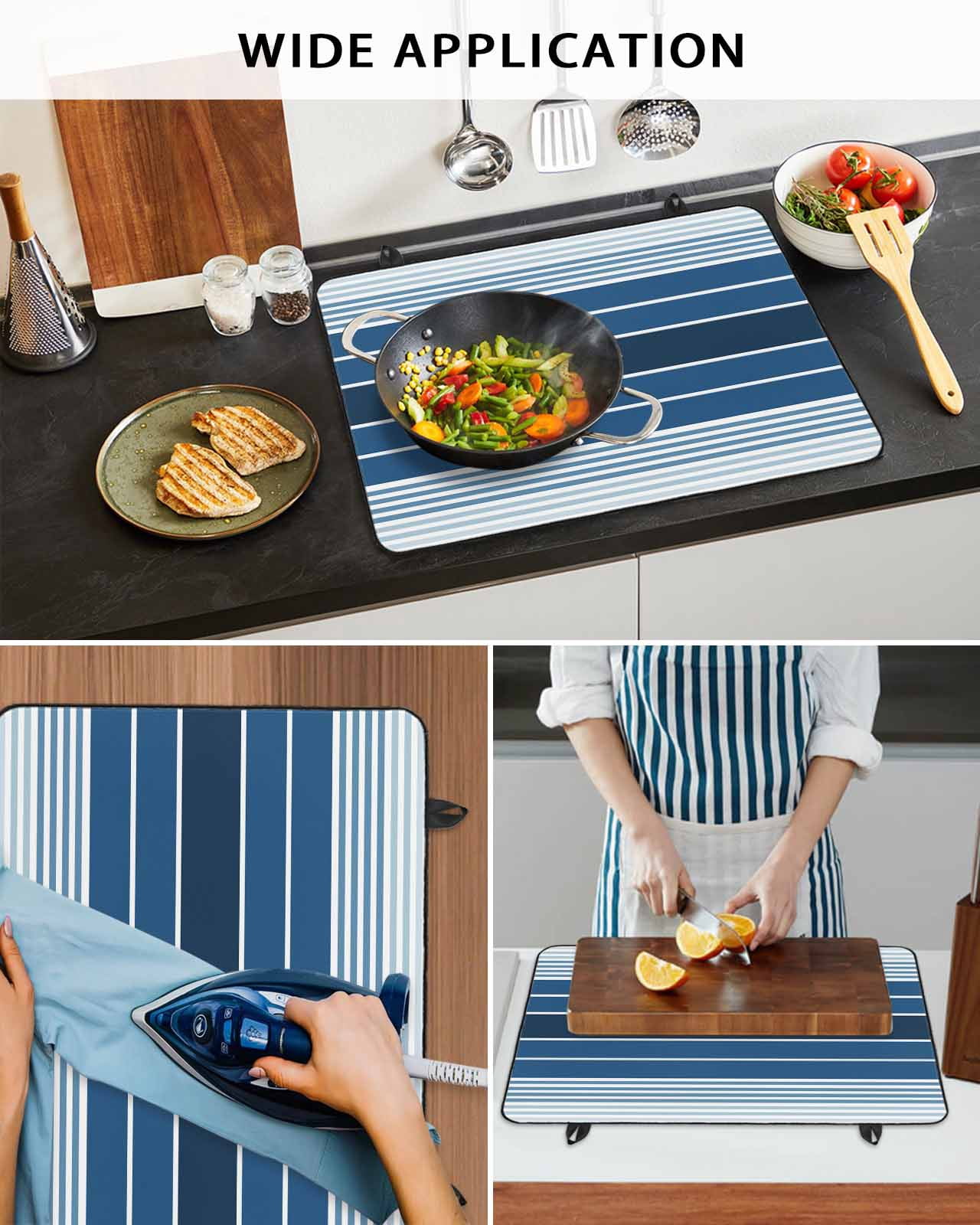nqOlkjepod Large Induction Cooktop Protector Mat 36"x21", Navy Blue Ombre Stripe Stove Top Covers for Electric Stove, Farmhouse Striped Gradient Stove Burner Cover Mats, Glass Top Stove Cover